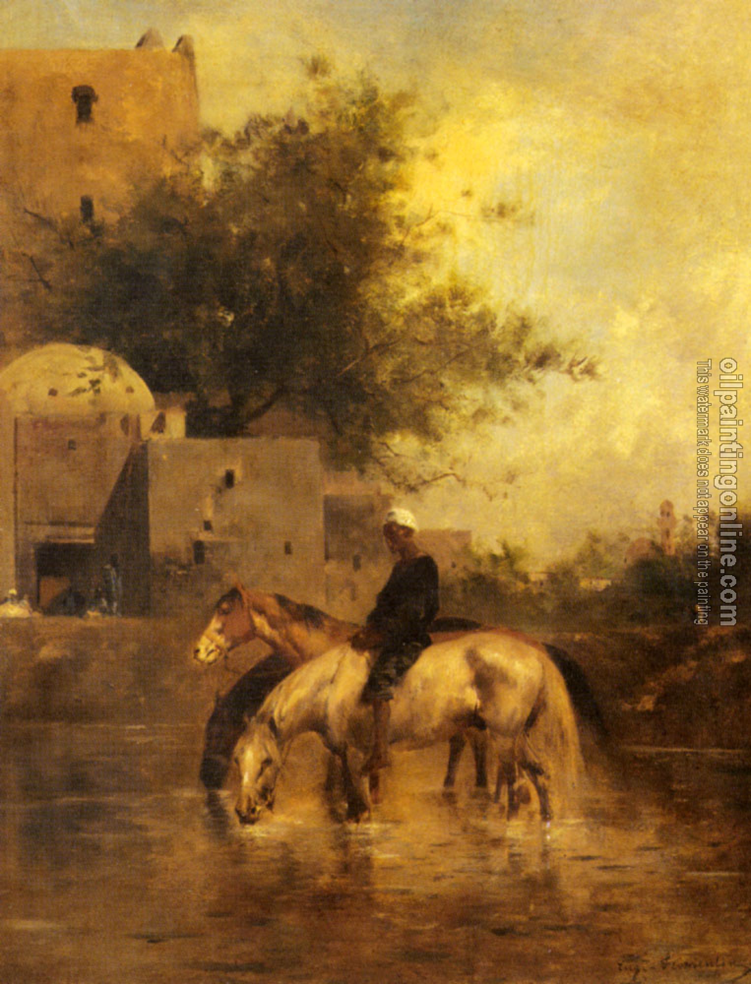 Eugene Fromentin - Horses Watering In A River
